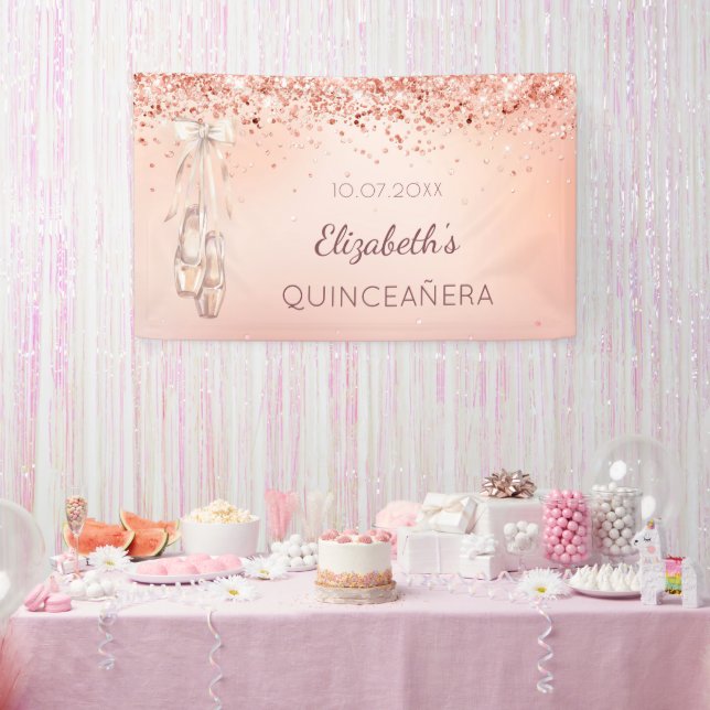 Quinceanera rose gold pink ballerina shoes banner (Party)