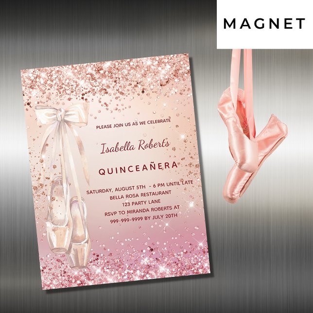 Quinceanera rose gold pink ballerina shoes luxury magnetic invitation (Creator Uploaded)