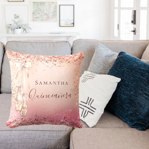 Quinceanera rose gold pink glitter ballerina cushion