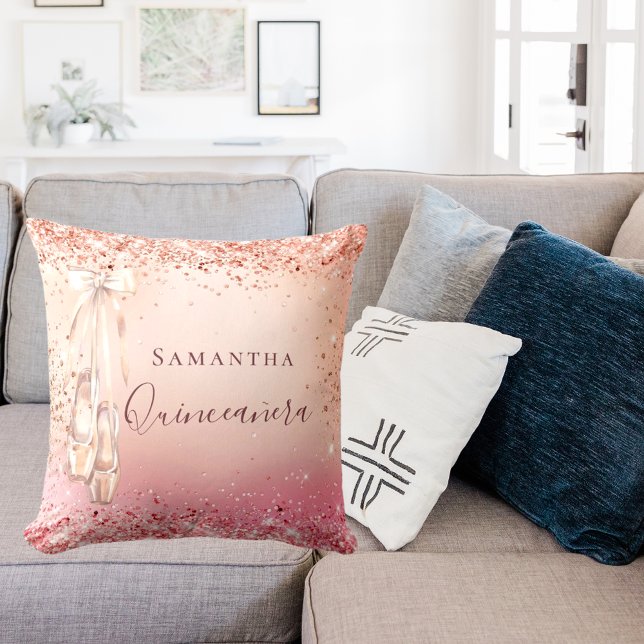 Quinceanera rose gold pink glitter ballerina cushion (Creator Uploaded)
