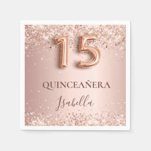 Quinceanera rose gold pink name elegant napkin