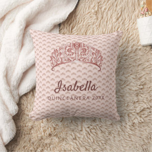 Quinceanera rose gold pink tiara crown monogram cushion
