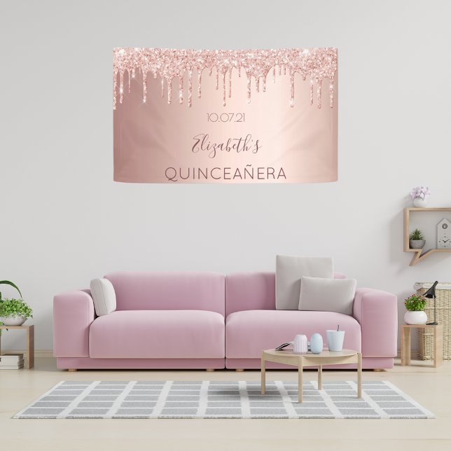 Quinceanera rose gold pink welcome banner (Creator Uploaded)