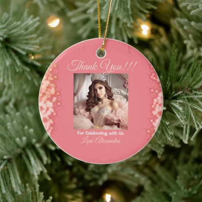 Quinceanera Rose Gold Princess Photo Ceramic Ornament (Tree)