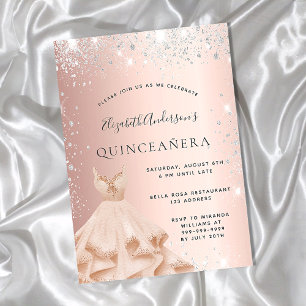 Quinceanera rose gold silver dress invitation