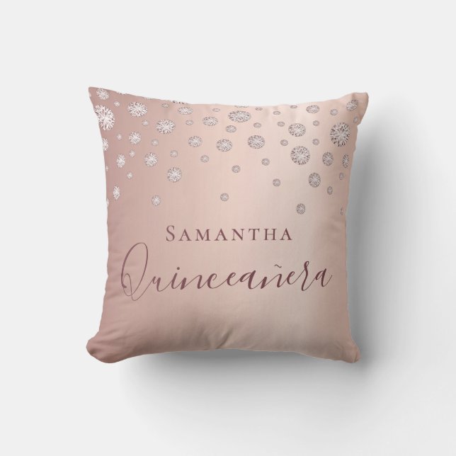 Quinceanera rose gold sparkling diamonds name cushion (Front)