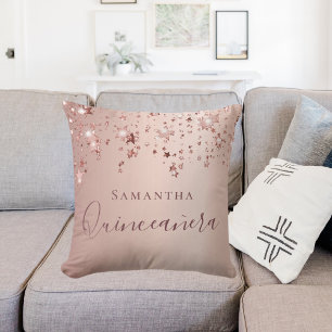 Quinceanera rose gold stars name cushion