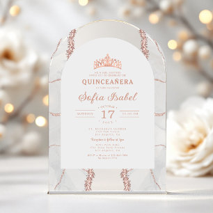 Quinceañera Rose Gold White Agate Elegant Acrylic Invitations