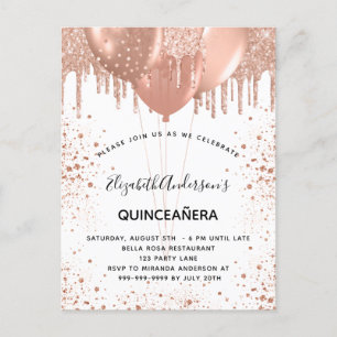 Quinceanera rose gold white balloons  invitation postcard