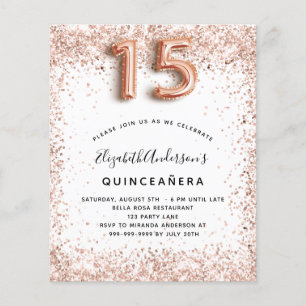 Quinceanera rose gold white budget invitation flyer