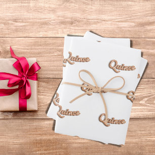 Quinceanera rose gold white quince balloon script wrapping paper sheet