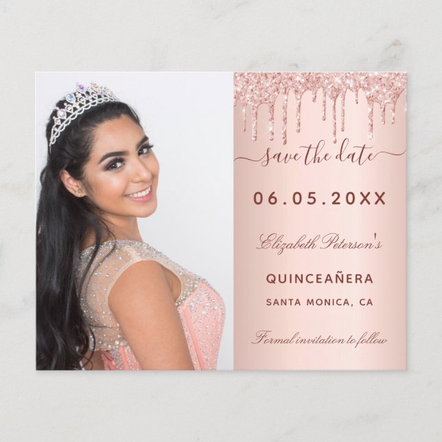 Quinceanera rose photo budget Save the Date Flyer (Front)