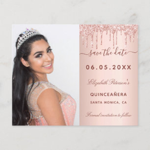 Quinceanera rose photo QR budget Save the Date Flyer