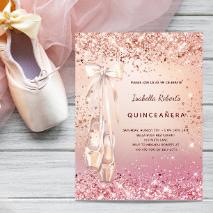 Quinceanera rose pink ballerina budget invitation flyer