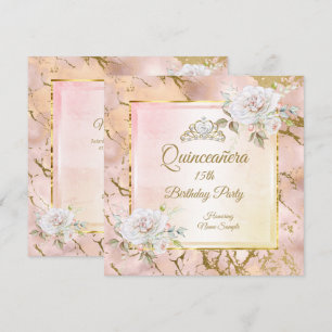 Quinceanera Rose Pink Gold Birthday Party Invite 2