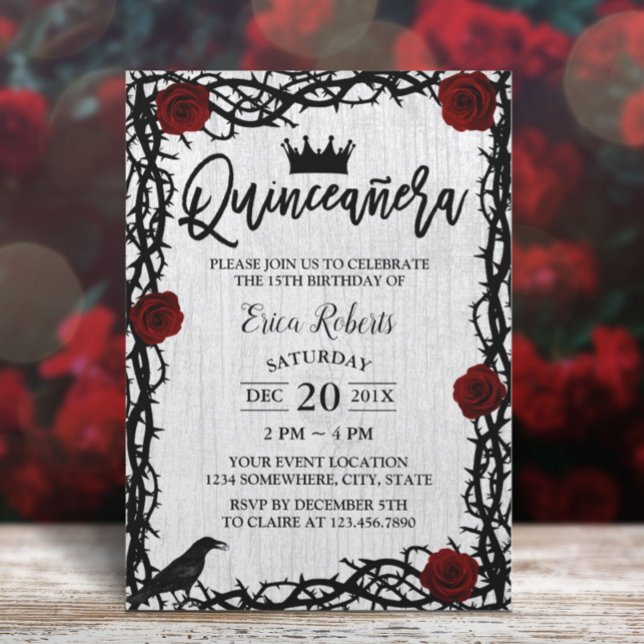 Quinceanera Rose Thorn Elegant Fairy Tale Birthday Invitation (Creator Uploaded)