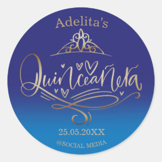 Quinceañera royal blue 15th birthday classic round sticker