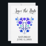 Quinceanera Royal Blue and Purple Mexican Floral Save The Date<br><div class="desc">Mexican Floral Save the Date for your Quinceanera celebration. This pretty design features folk art flowers in shades of royal blue and purple with a dash of aqua mint. Save the Date, Quinceañera and the quince's name are lettered in elegant script typography. The template is set up ready for you...</div>