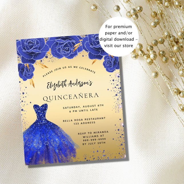 Quinceanera royal blue dress budget invitation flyer (Creator Uploaded)