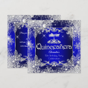 Quinceanera Royal Blue Fairytale Winter Wonderland Invitation