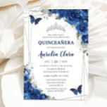 Quinceañera Royal Blue Floral Butterflies Birthday Invitation<br><div class="desc">Personalise this lovely quinceañera invitation with own wording easily and quickly,  simply press the customise it button to further re-arrange and format the style and placement of the text.  Matching items available in store!  (c) The Happy Cat Studio</div>