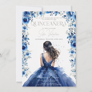 Quinceañera Royal blue Floral Princess Invitation