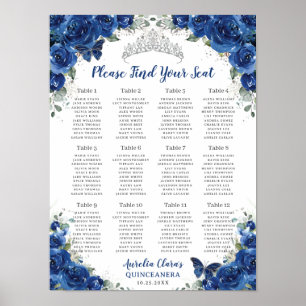 Quinceañera Royal Blue Floral Silver Seating Chart