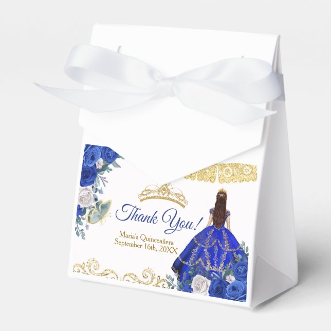 Quinceañera Royal Blue Flowers Party Favour Box (Front Side)