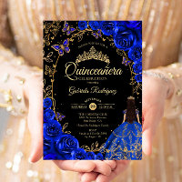 Quinceanera Royal Blue Gold Black Invitation
