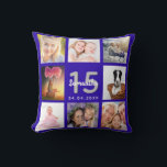 Quinceanera royal blue photo collage name cushion<br><div class="desc">A unique gift for a girl's Quinceañera,  15th birthday,  celebrating her life with a collage of 8 of your own photos,  pictures.  Personalise and add her name and a date. A trendy royal blue background.   The name is written with a modern hand lettered style script.</div>