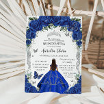 Quinceañera Royal Blue Roses Floral Vintage Silver Invitation<br><div class="desc">Personalise this lovely quinceañera invitation with own wording easily and quickly,  simply press the customise it button to further re-arrange and format the style and placement of the text.  Matching items available in store!  (c) The Happy Cat Studio</div>