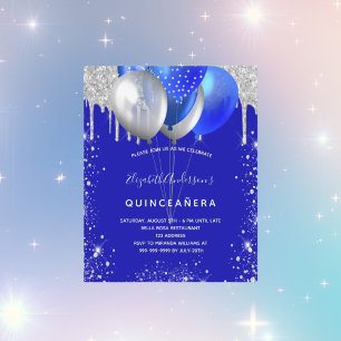 Quinceanera royal blue silver budget invitation flyer