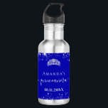 Quinceanera royal blue silver glitter tiara name 532 ml water bottle<br><div class="desc">For an elegant Quinceañera,  15th birthday.  A trendy royal blue background colour. Decorated with faux silver glitter dust, a tiara crown. Personalise and add a name. Quinceañera is written with a modern hand lettered style script with swashes.</div>