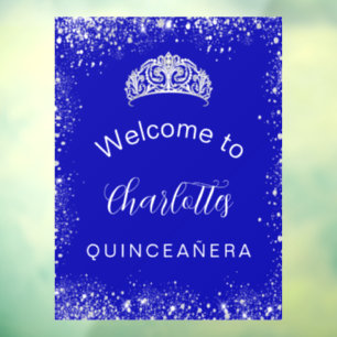 Quinceanera royal blue silver glitter welcome