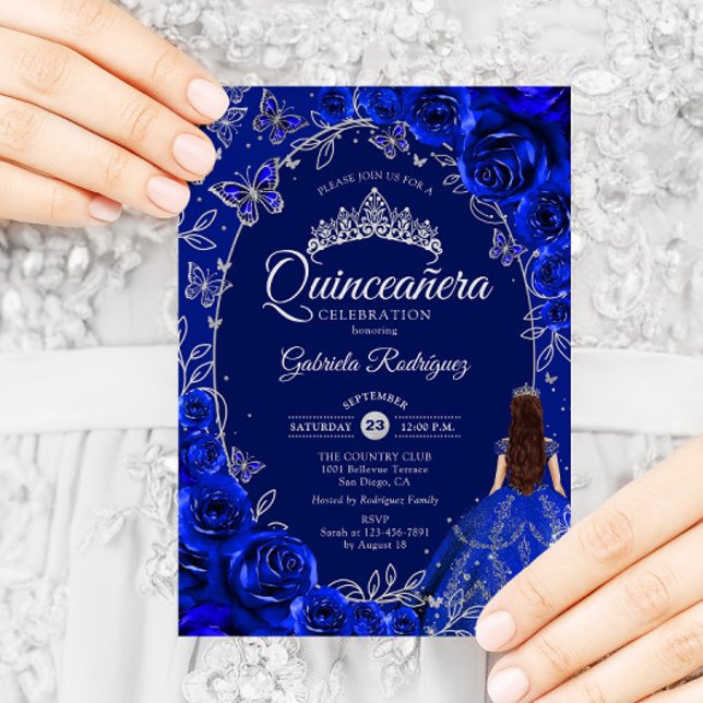 Quinceanera Royal Blue Silver Invitation (Creator Uploaded)