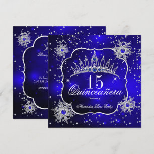 Quinceanera Royal Blue Snowflake Tiara 15th Party Invitation