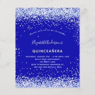 Quinceanera royal blue white budget invitation flyer