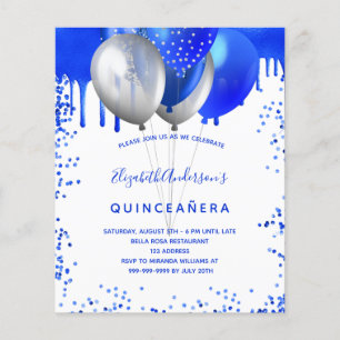 Quinceanera royal blue white budget invitation flyer
