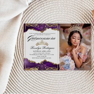 Quinceanera Royal Purple Gold   Photo Invitation