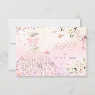 Quinceanera RSVP Blush Pink Glitter Gown  Invitati Invitation