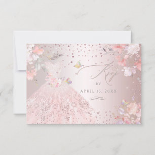 Quinceanera RSVP Blush Pink Gown Sweet Peas Invitation