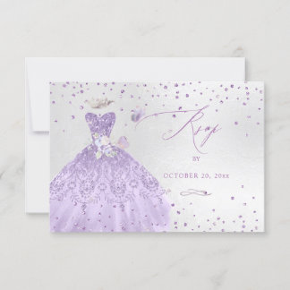 Quinceanera RSVP Dusty Purple Glitter Gown Invitation