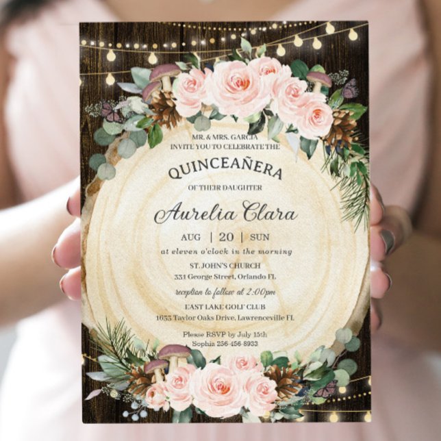 Quinceañera Rustic Blush Floral Enchanted Forest Invitation (Creator Uploaded)