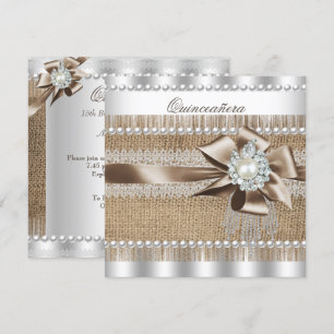 Quinceanera Rustic Burlap Pearl Lace Pearl Invitation