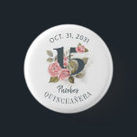 Quinceanera Rustic Floral 15th Birthday 3 Cm Round Badge<br><div class="desc">Cute modern yet elegant Quinceañera Mis Quince Anos birthday party buttons that would look good in the photos. Featuring a rustic floral olive green and pink colours design and template that can be easily edited and the text replaced with your own details by clicking the "Personalise" button. For further customisation,...</div>