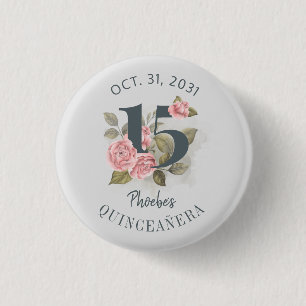 Quinceanera Rustic Floral 15th Birthday Button