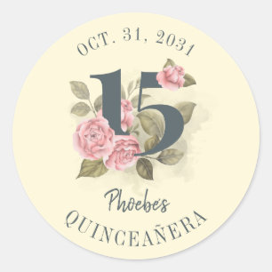 Quinceanera Rustic Floral 15th Birthday Classic Round Sticker