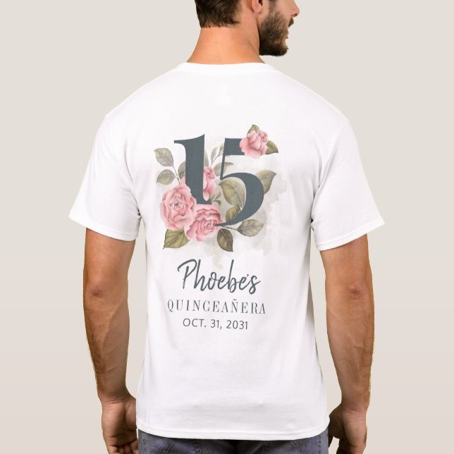 Quinceanera Rustic Floral 15th Birthday T-Shirt (Back)