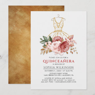 Quinceanera Rustic Floral Dress 15th Birthday Invitation