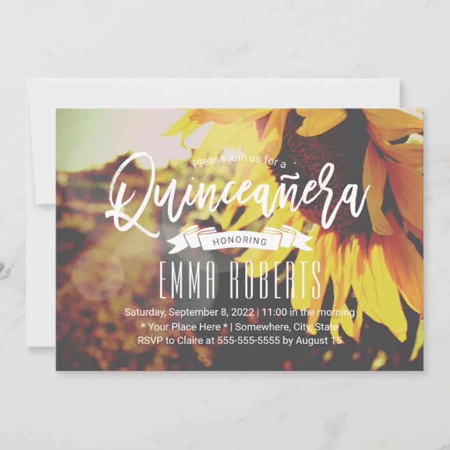 Quinceanera Rustic Sunflower Girl 15th Birthday Invitation (Front)